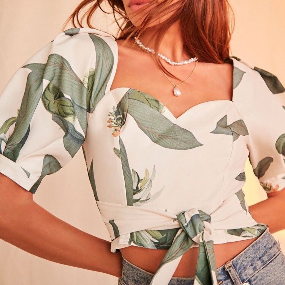 Tropical Self-Tie Crop Top